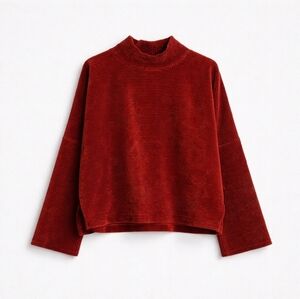 Madewell Texture & Thread Corduroy Mock Neck Boxy Cropped Top Rust Small